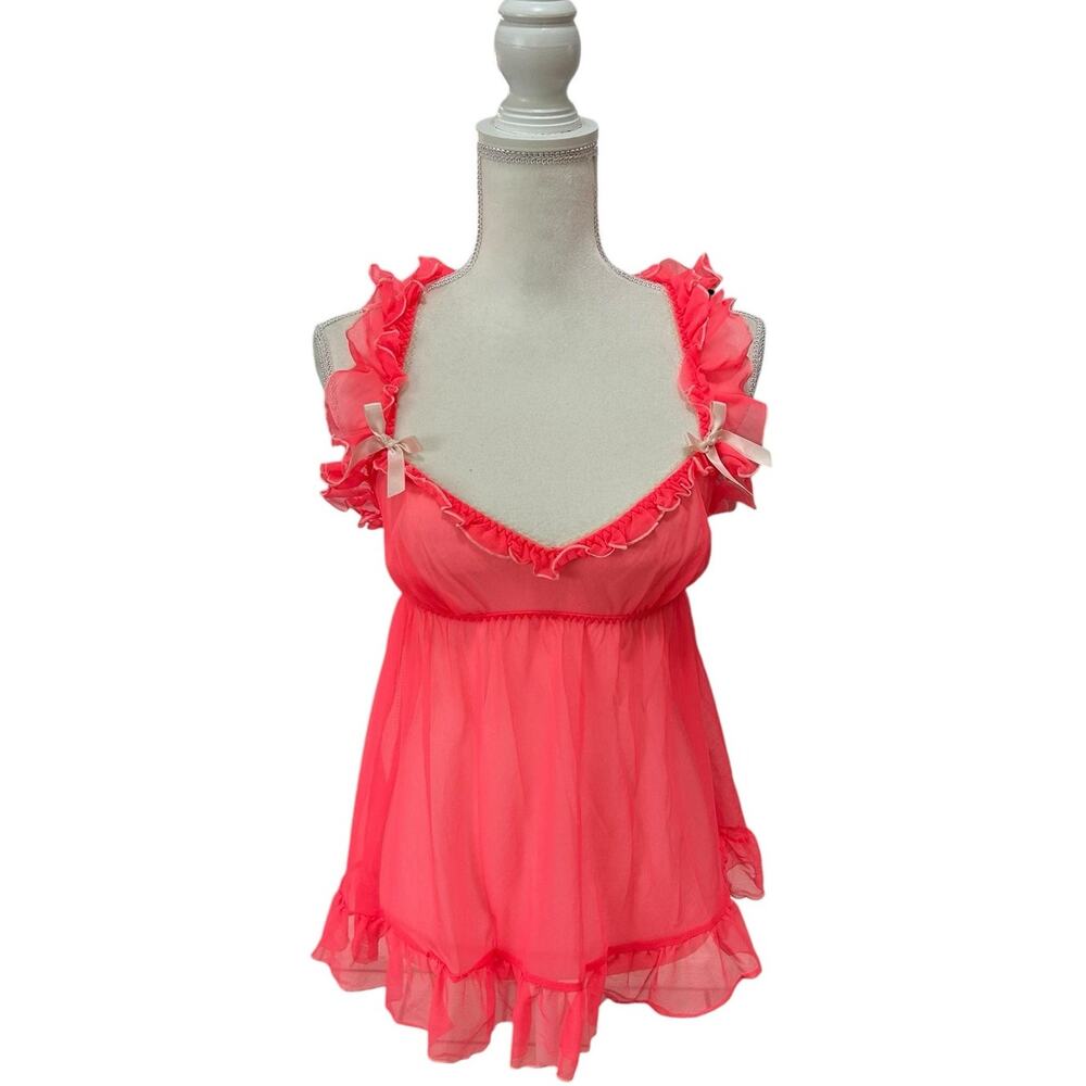 Victorias Secret Y2K Pink Ruffle Lingerie Babydoll Slip Top Size Medium Coquette - Picture 3 of 12